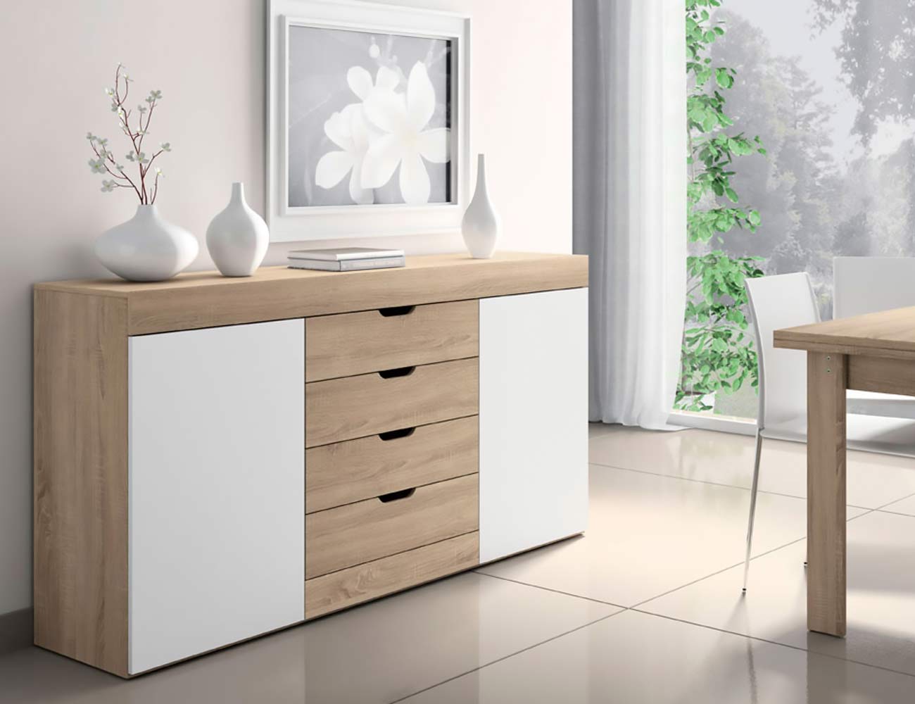 Aparador de salón estilo moderno en Cambrian con blanco Factory del