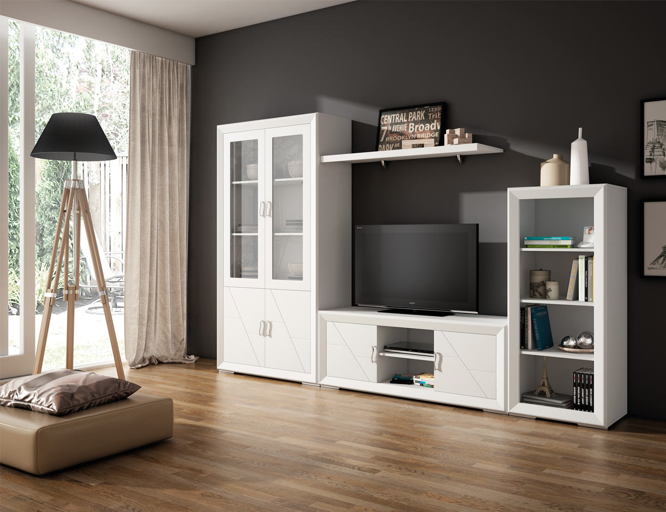 Conjunto mesa extensible y sillas en madera y tapizada color blanco lacado (8030) Factory del Aparador Tampo De Vidro ~ Conjunto mesa extensible y sillas en madera y tapizada color blanco lacado (8030) Factory del