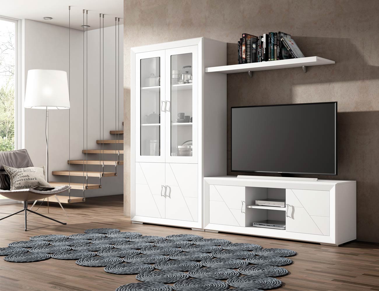 Mueble aparador de 2 puertas y 4 cajones en madera en color blanco ... - Apilable5 Mueble Salon ComeDor LacaDo MaDera Dm