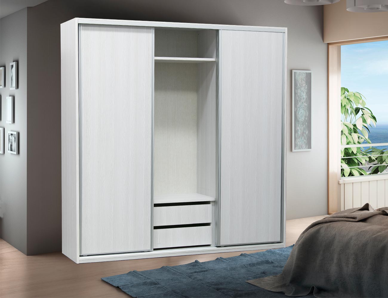 Armario 3 Puertas Correderas Viena Blanco 235x235x60 cm