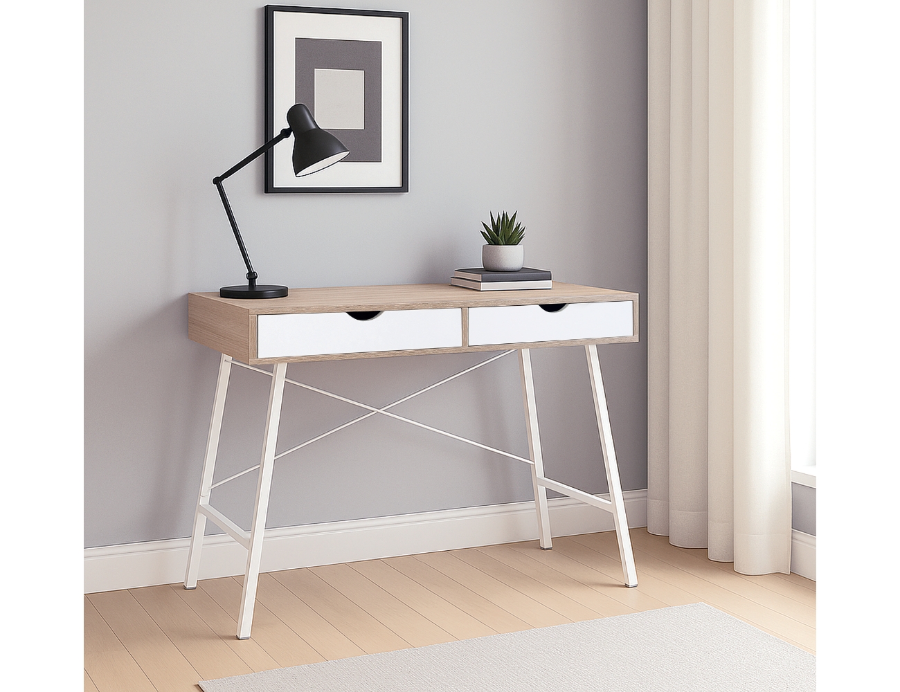 Escritorio nordico haya estructura metalica blanco