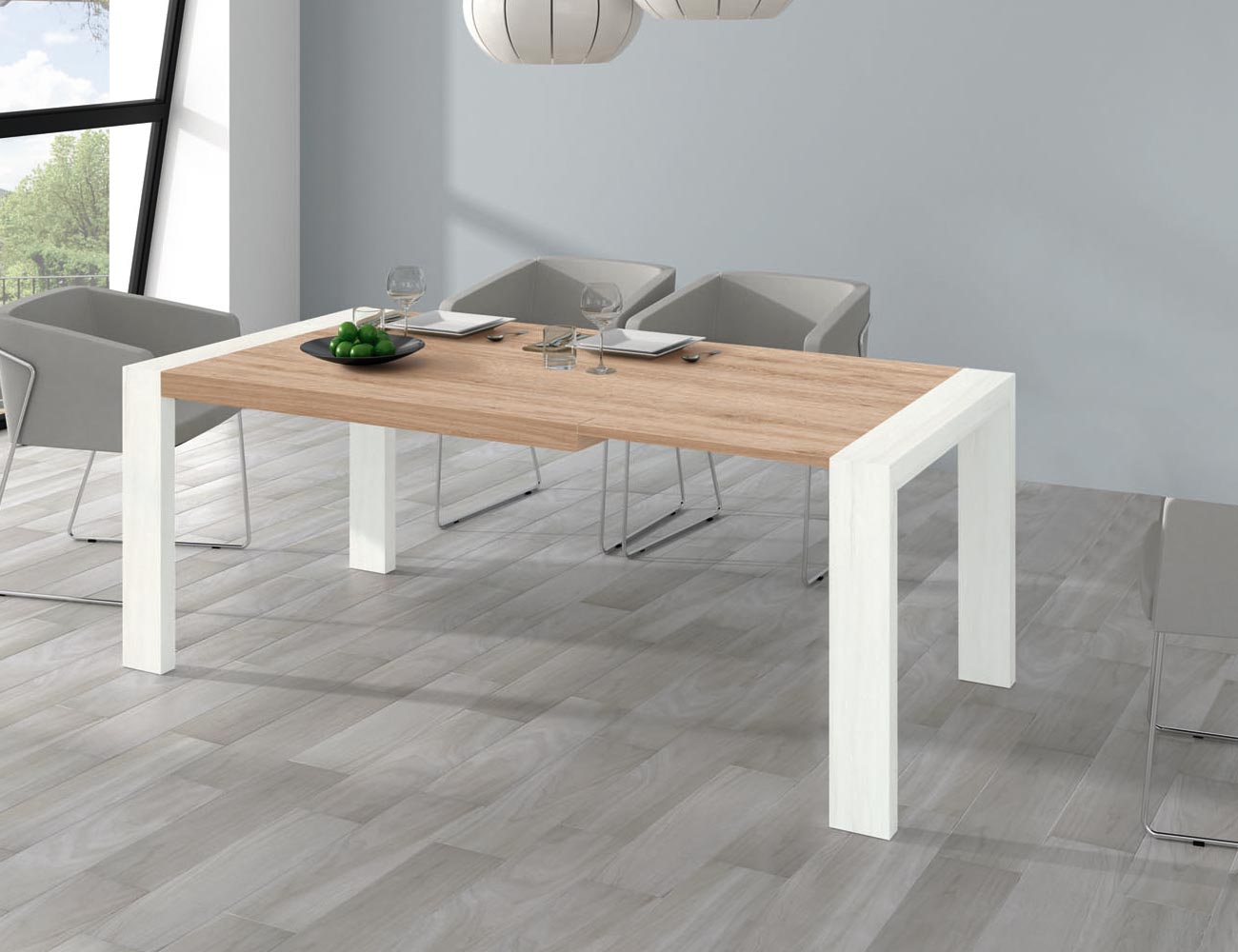 M 302 mesa rectangular porteria extensible roble natural patas polar4