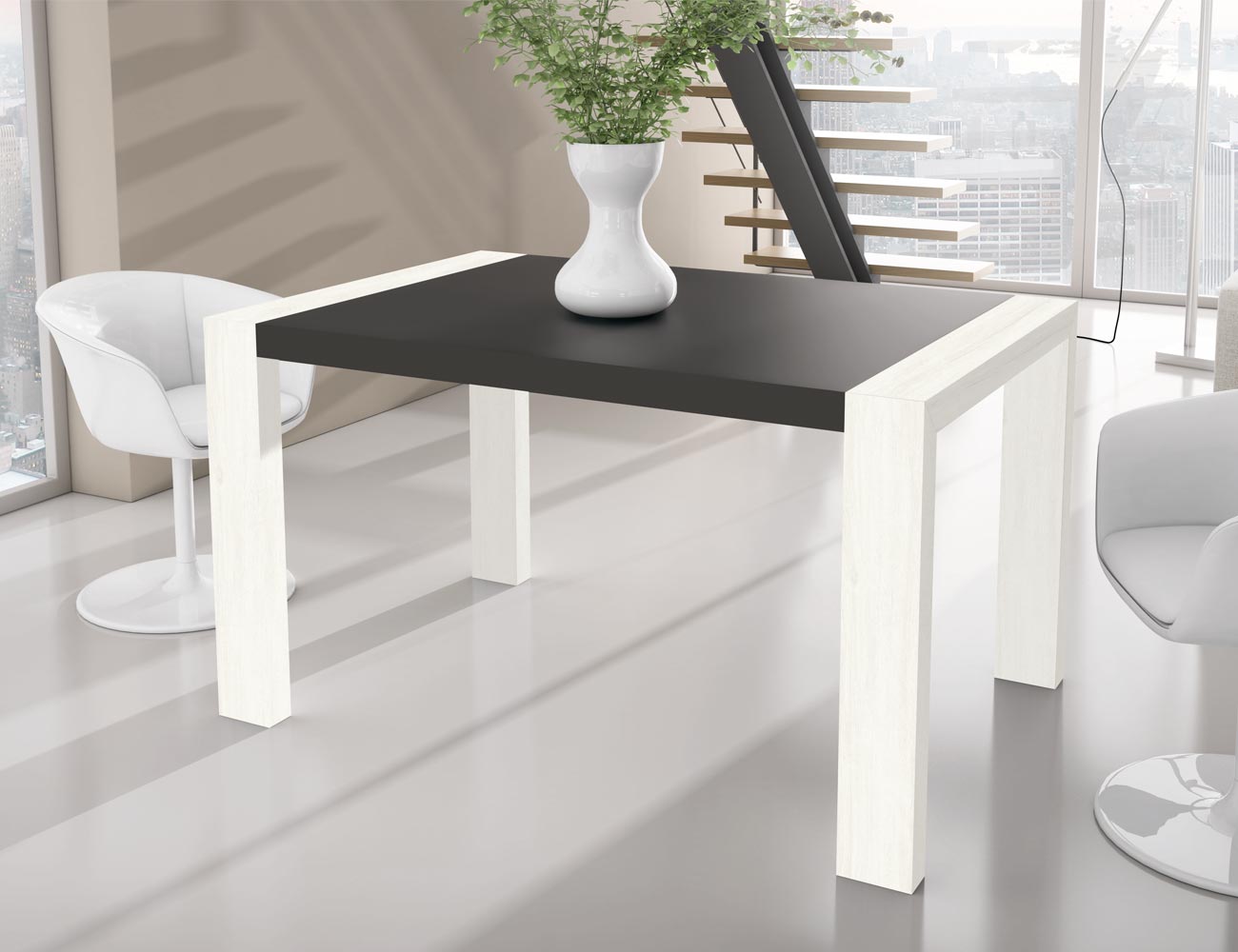 M 302 mesa rectangular porteria extensible tapa antracita patas polar