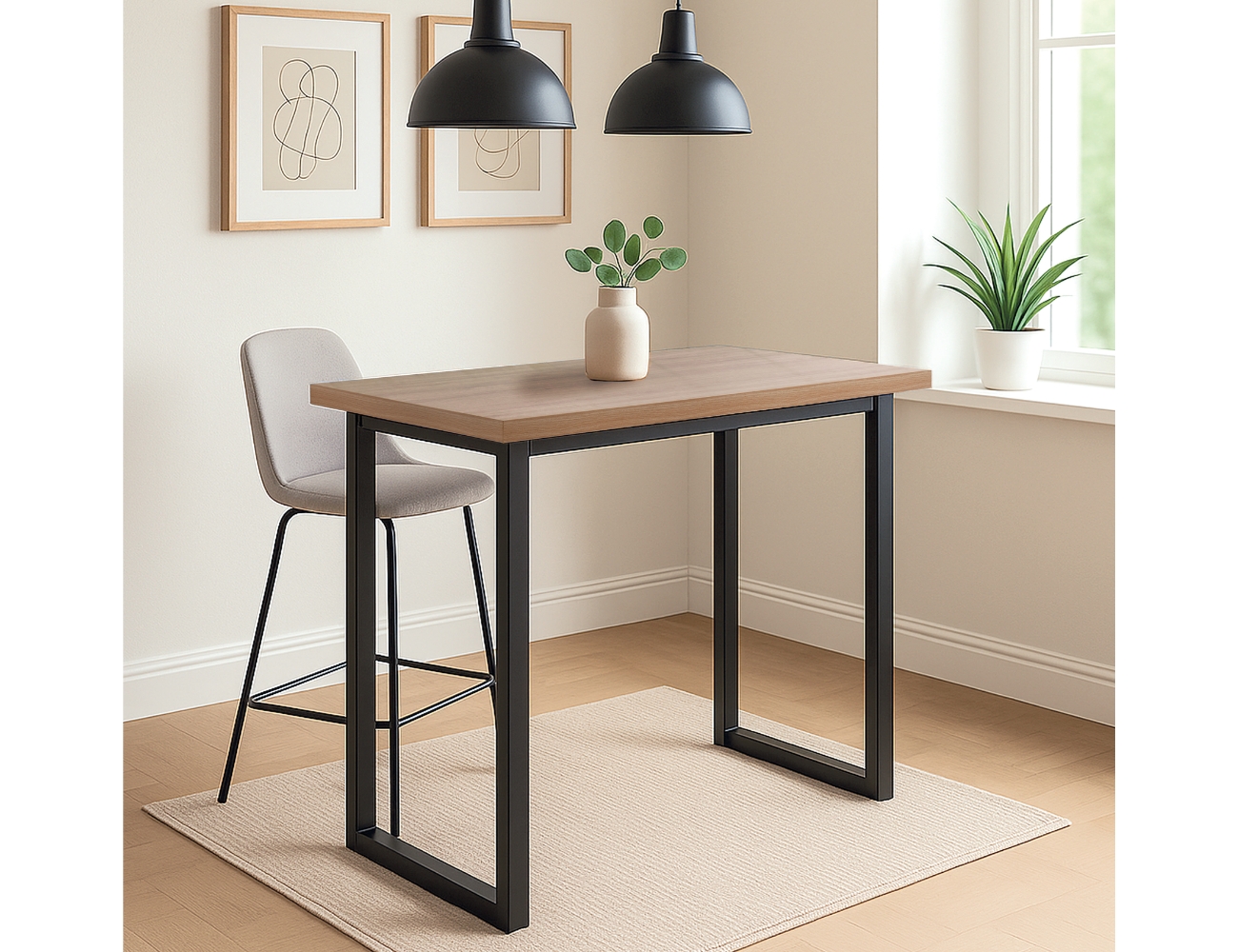 Mesa alta roble amazonia patas metalicas negro mate