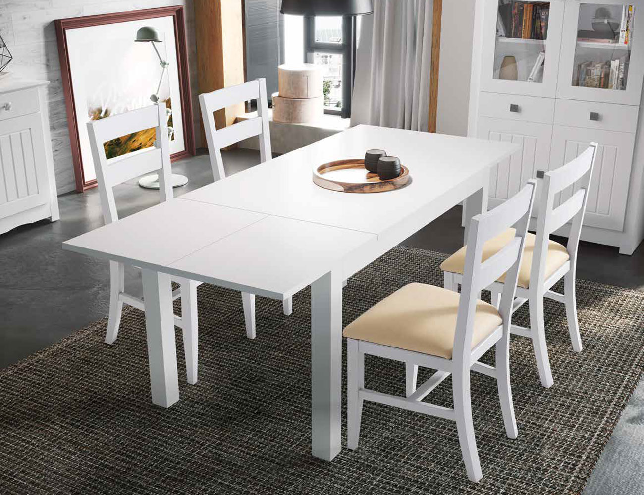 Mesa comedor extensible madera blanco 1