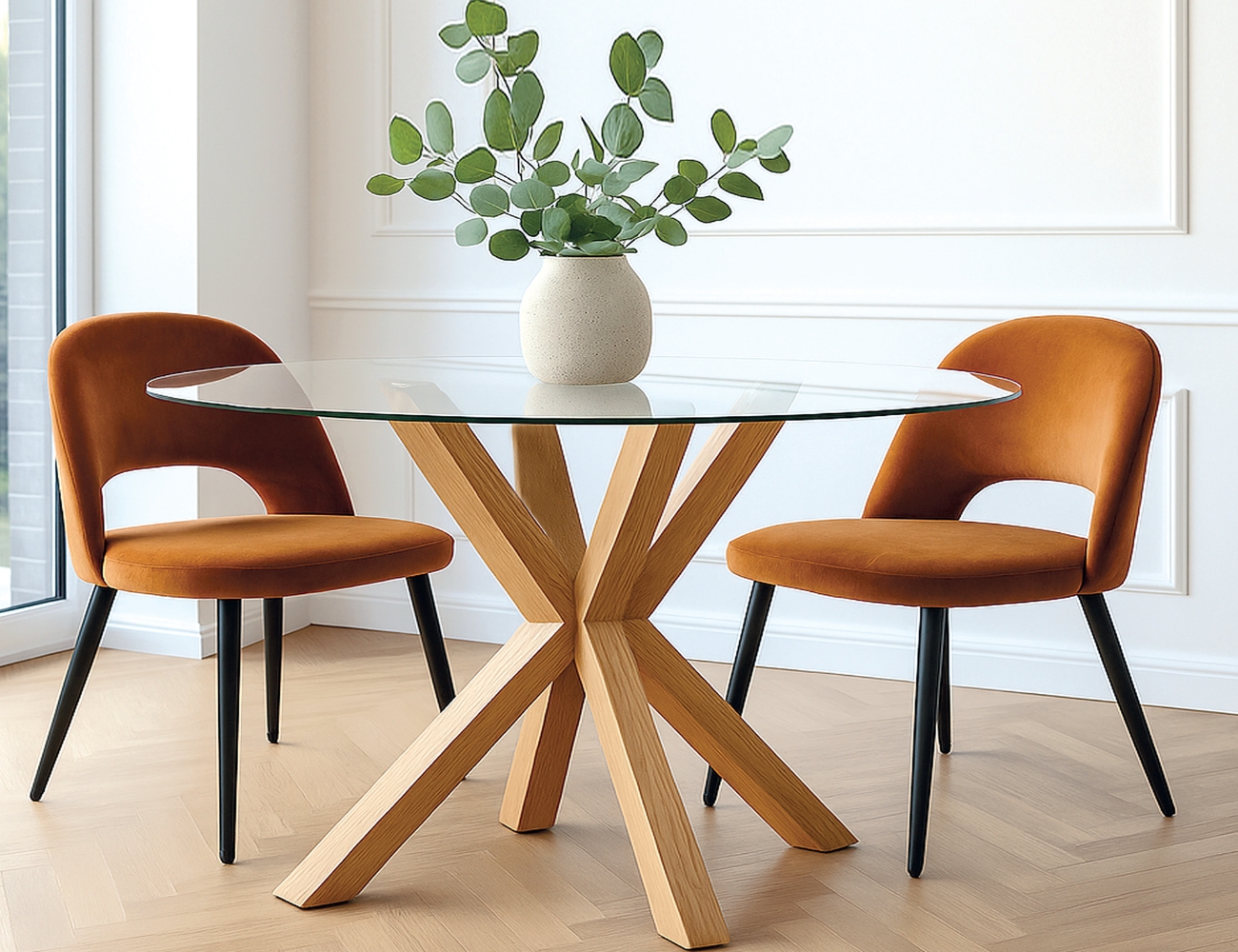 Mesa logos redondas patas de madera natural