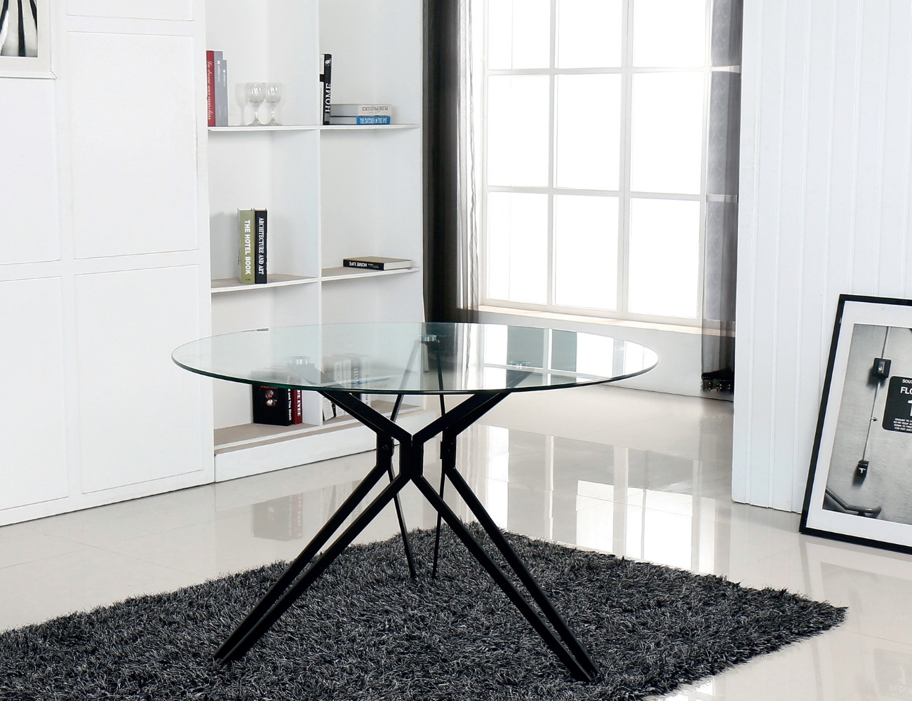 Mesa river redonda crsital biselado patas negras