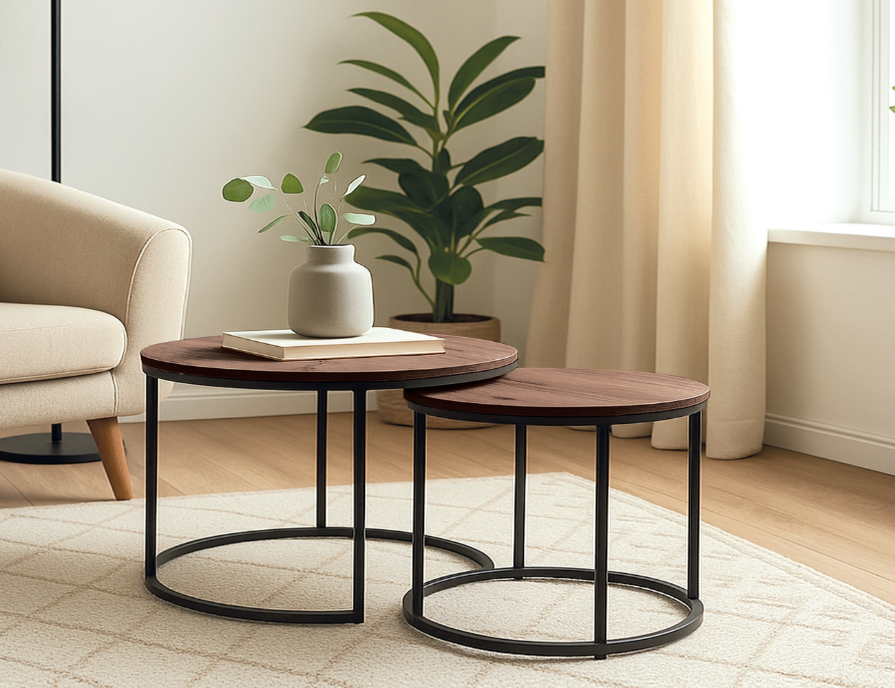 Mesa set cafe nogal estructura negro mate