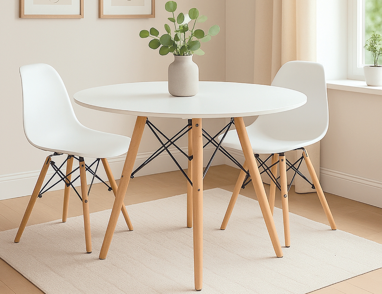 Mesa vandyk redonda blanco mate patas madera macizas