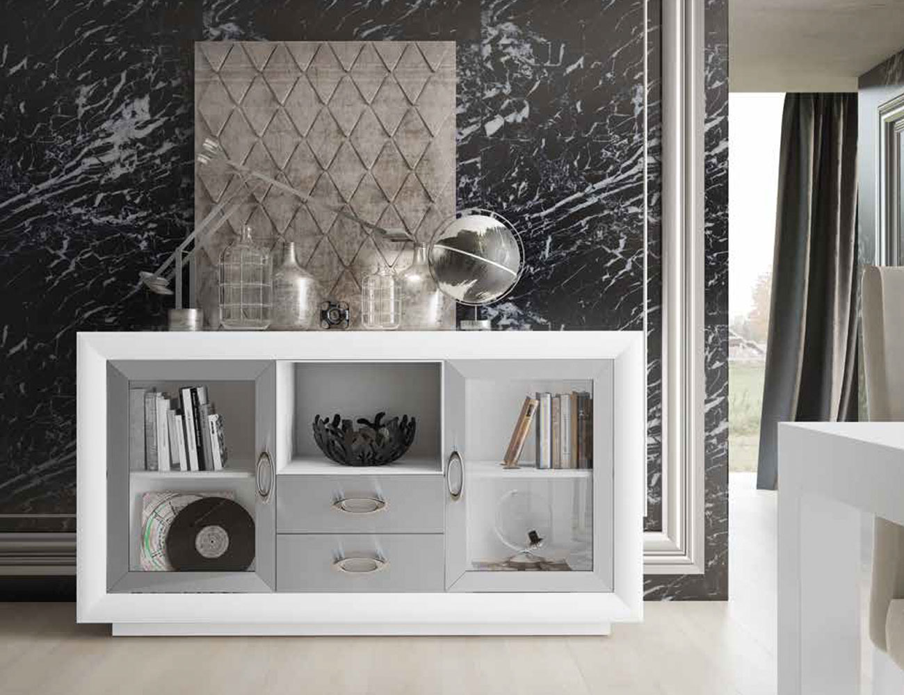 Mueble aparador salon blanco plata 16