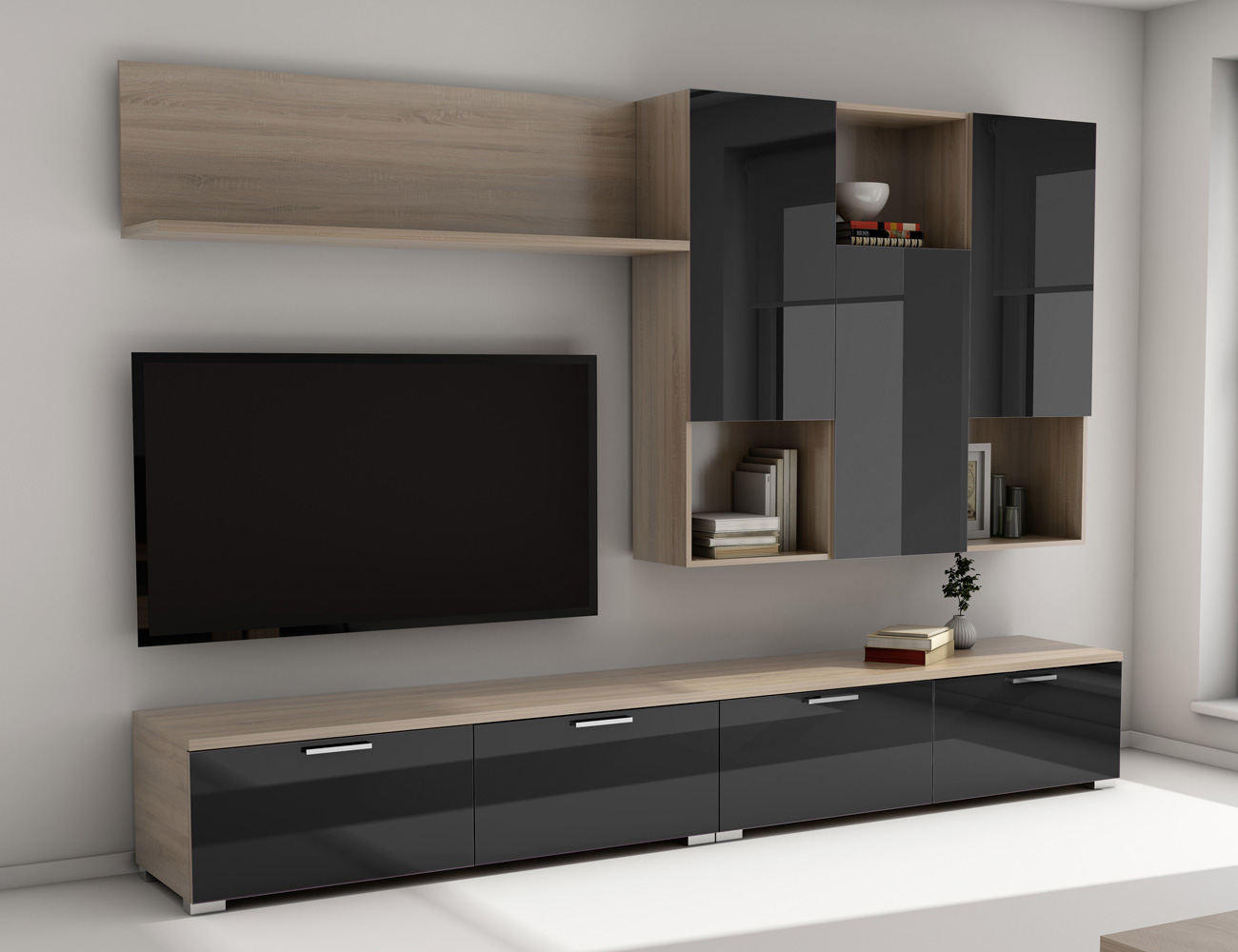 Mueble de salón comedor estilo moderno roble con blanco (4280 ... Mueble de salón comedor estilo moderno roble con blanco (4280 ...