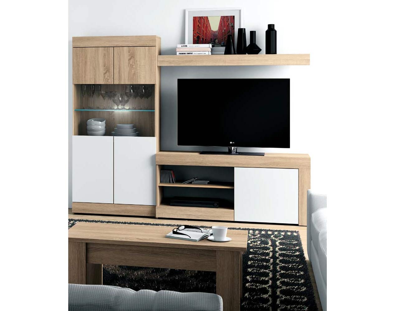 Mueble salon moderno leds cambrian blanco ambiente 21