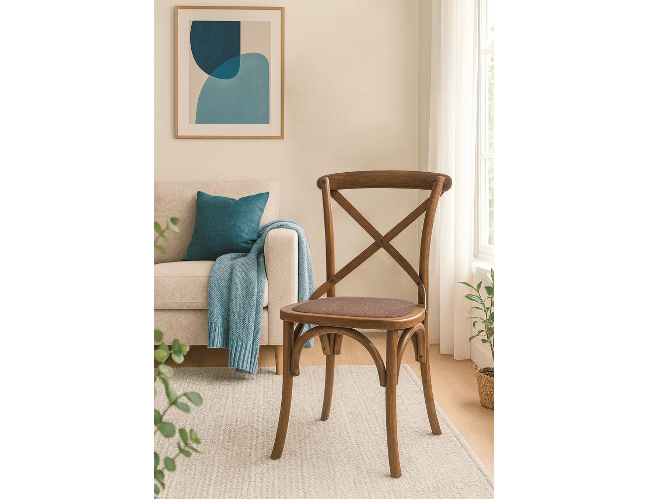 Silla madera maciza olmo asiento rattan natural