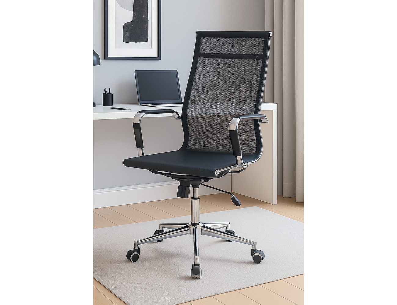 Silla niza alta negro base asiento cromados