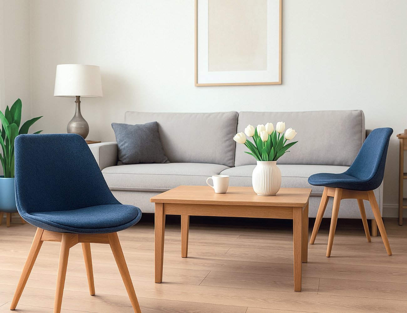 Silla super dereck tela azul marino con patas de madera macizas2