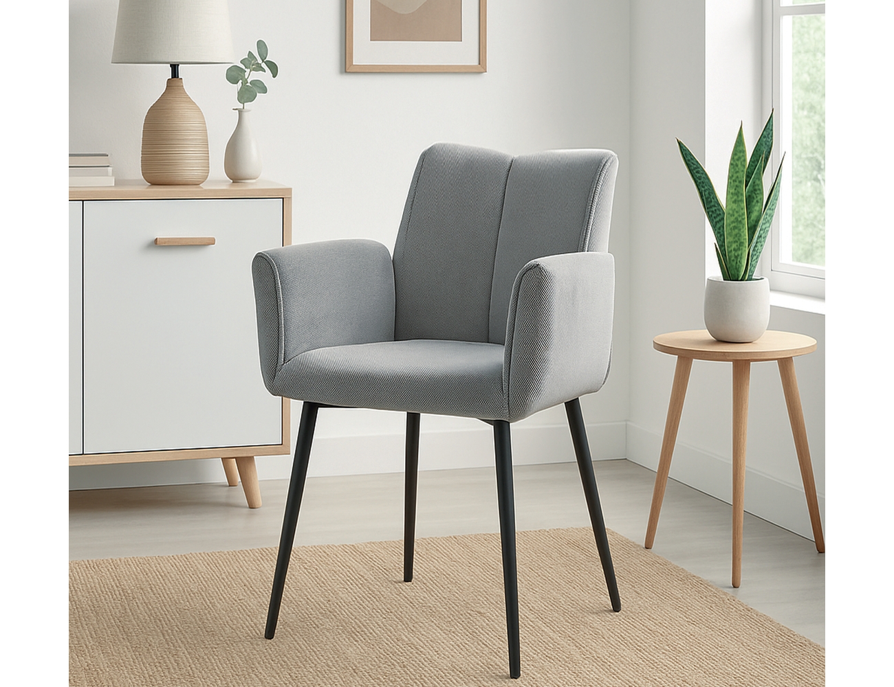 Sillon hector gris patas metalicas negro mate