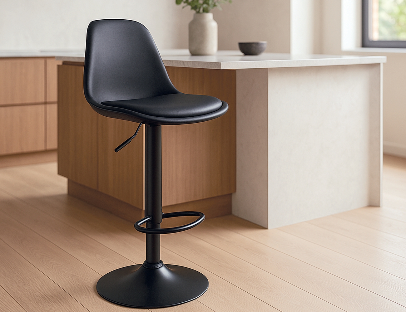 Taburete picaso polipiel negro base negros4