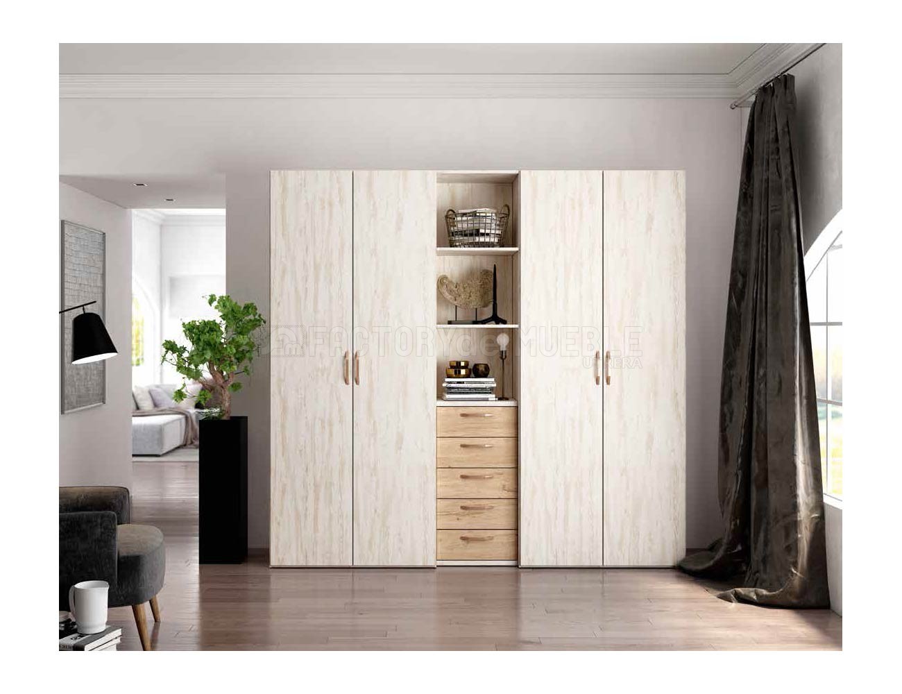 Armario 4 puertas abatibles con estanteria con cajones (29874