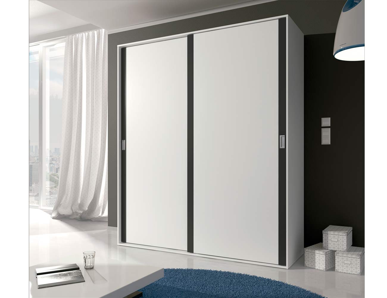 Armario de 2 puertas correderas estilo moderno en blanco con grafito (6302) Factory del Mueble Aparador Area ~ Armario de 2 puertas correderas estilo moderno en blanco con grafito (6302) Factory del Mueble