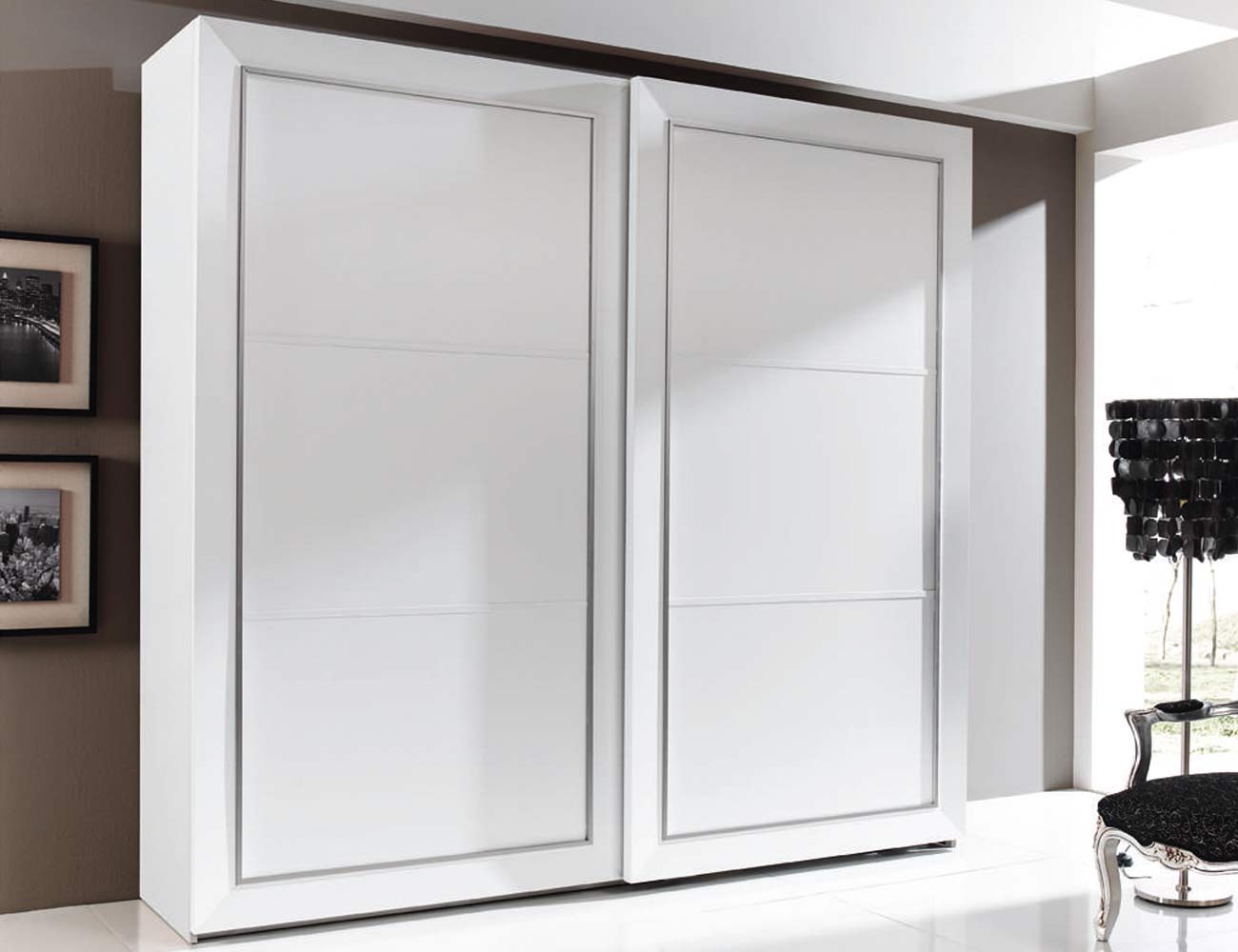 Armario 2 puertas correderas con espejo 203 cm blanco AUTLAN