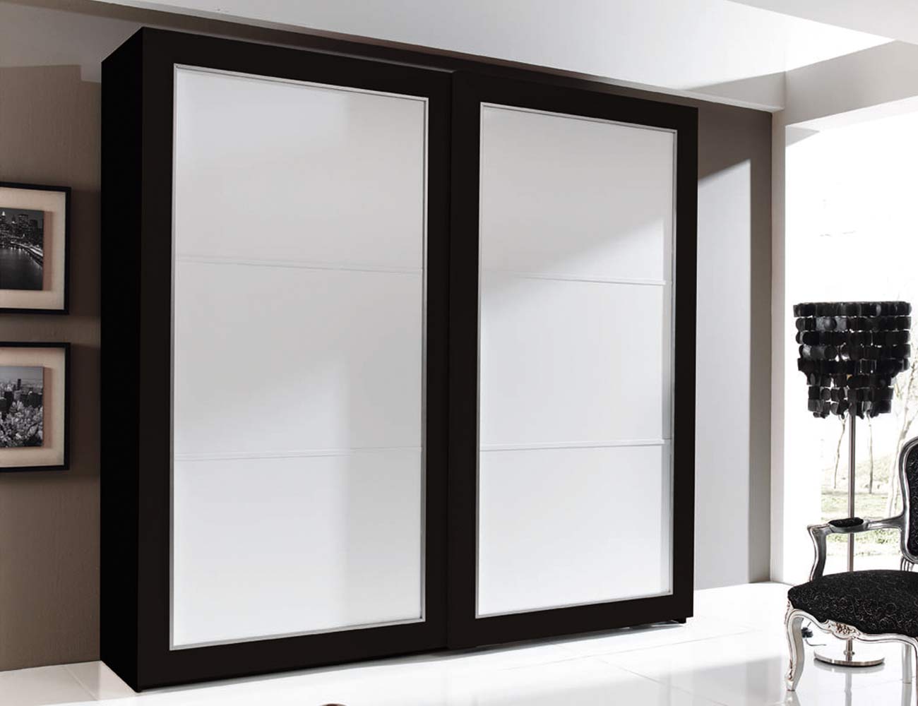 Armario 2 puertas con cristal con leds - Blanco/Negro