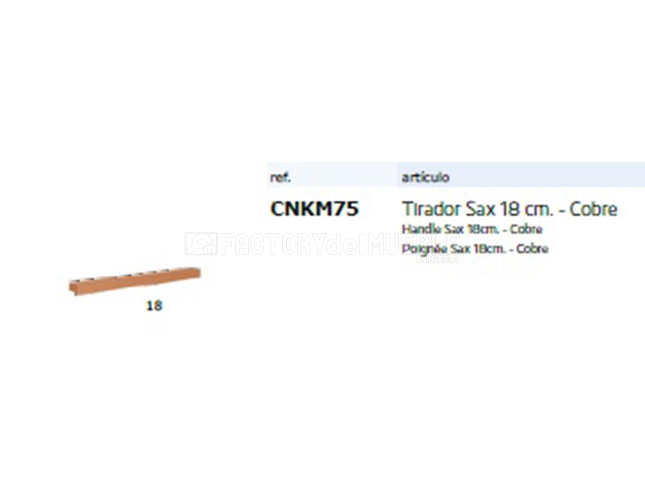 Cnkm75 tirador 18cm cobre