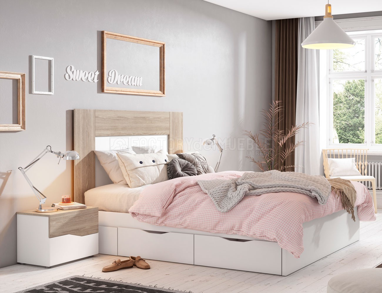 Dormitorio de matrimonio con cabecero alto de diseño (33528) | Factory