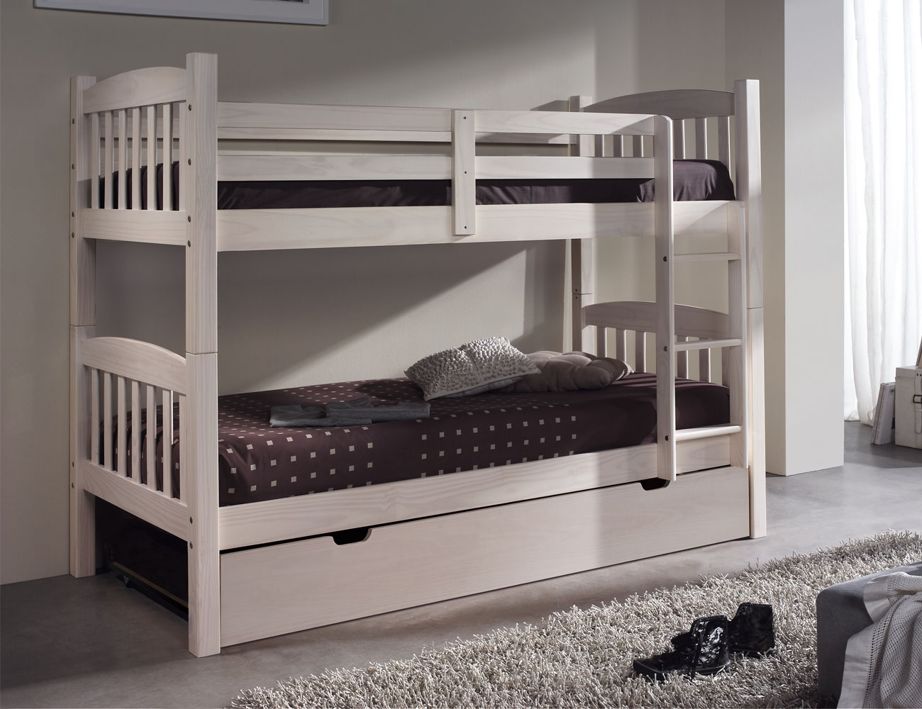 Litera dormitorio juvenil en madera color blanco decapé (8158