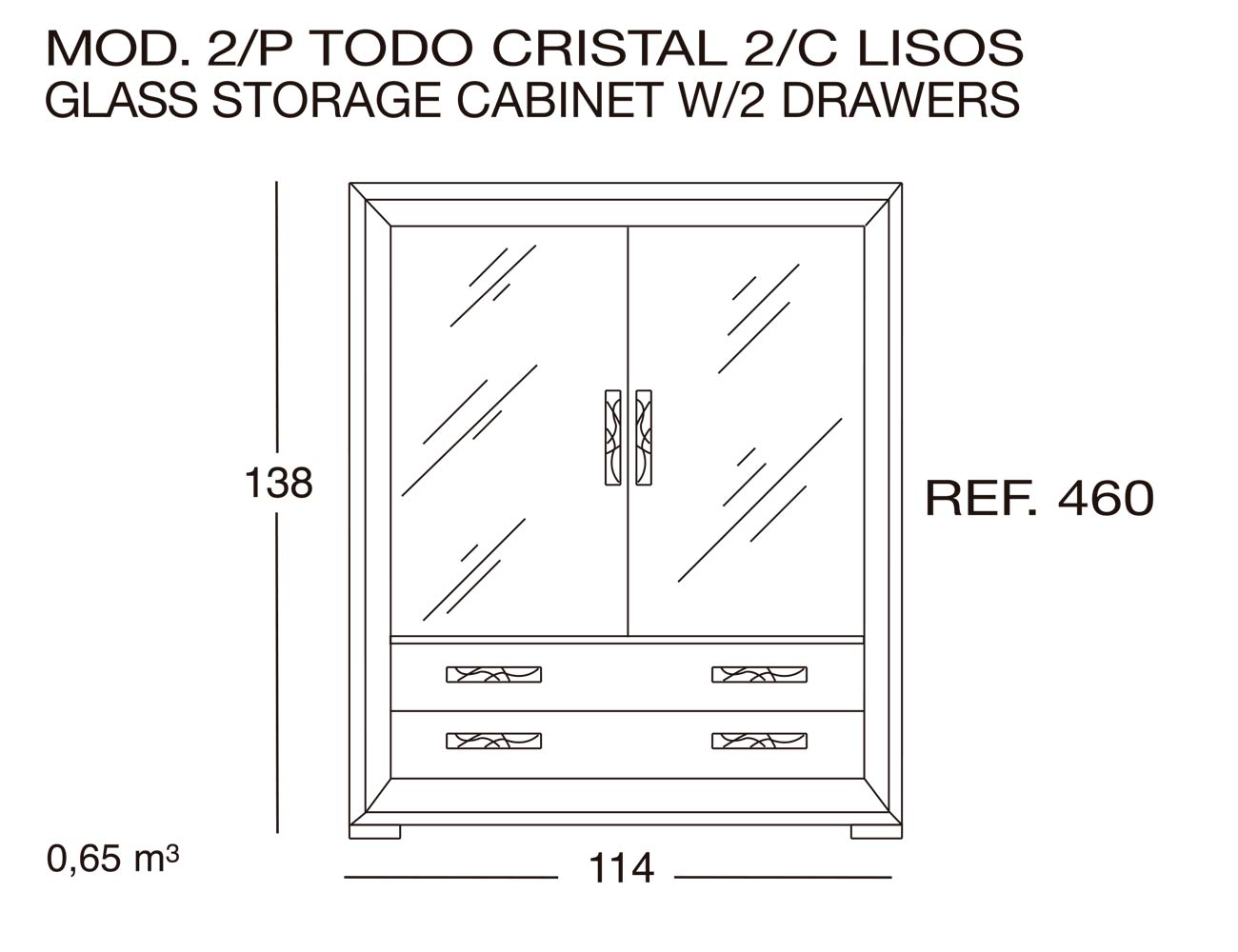 Modulo 2 puertas todo cristal 2c lisos 460