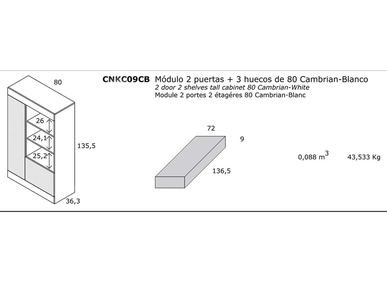 Modulo 2p 3huecos 80