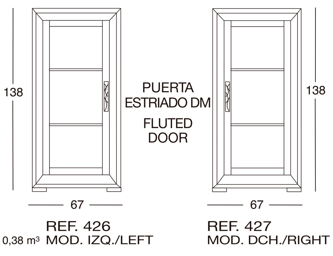 Modulo dcho puerta estriado dm 427