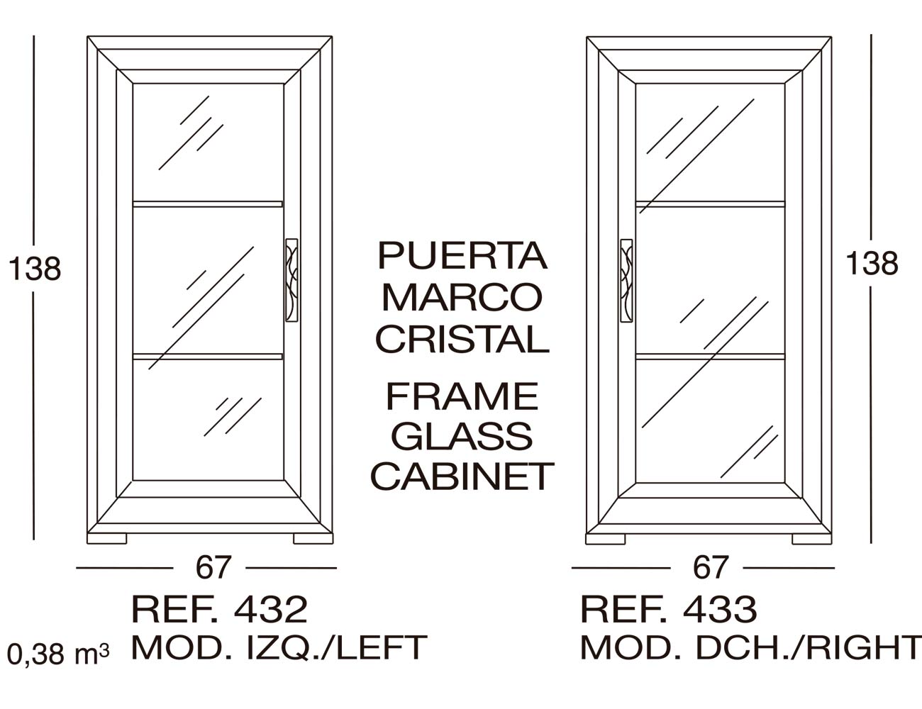 Modulo izdo puerta marco cristal 432