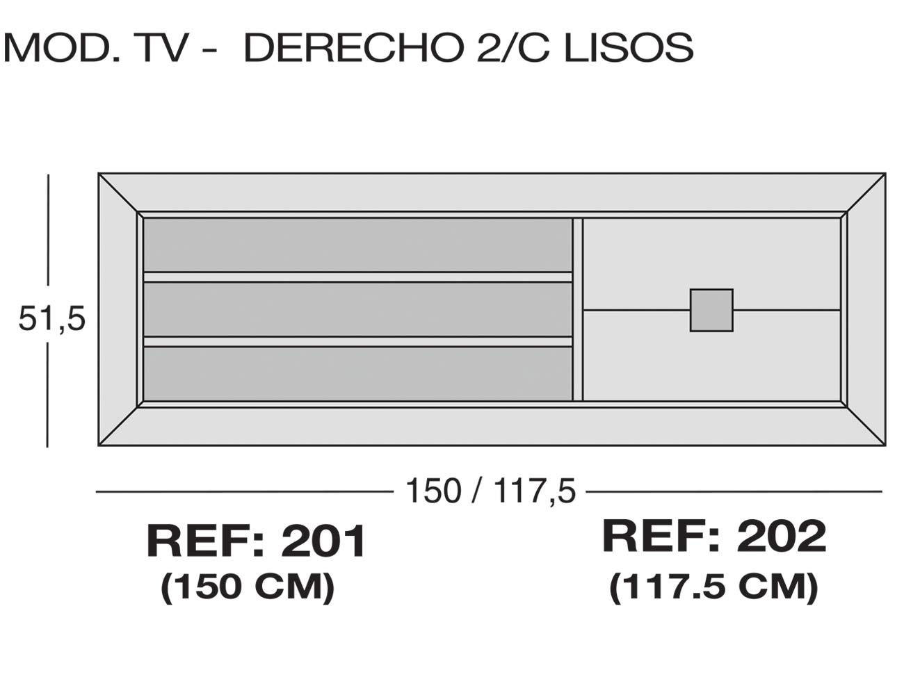 Modulo tv derecho 2c lisos 201 202