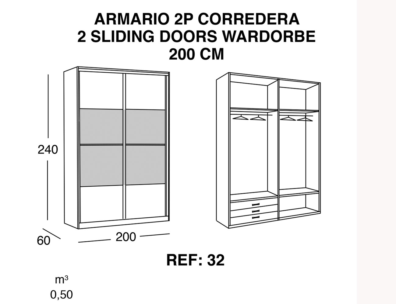 Armario 2p corredera 200