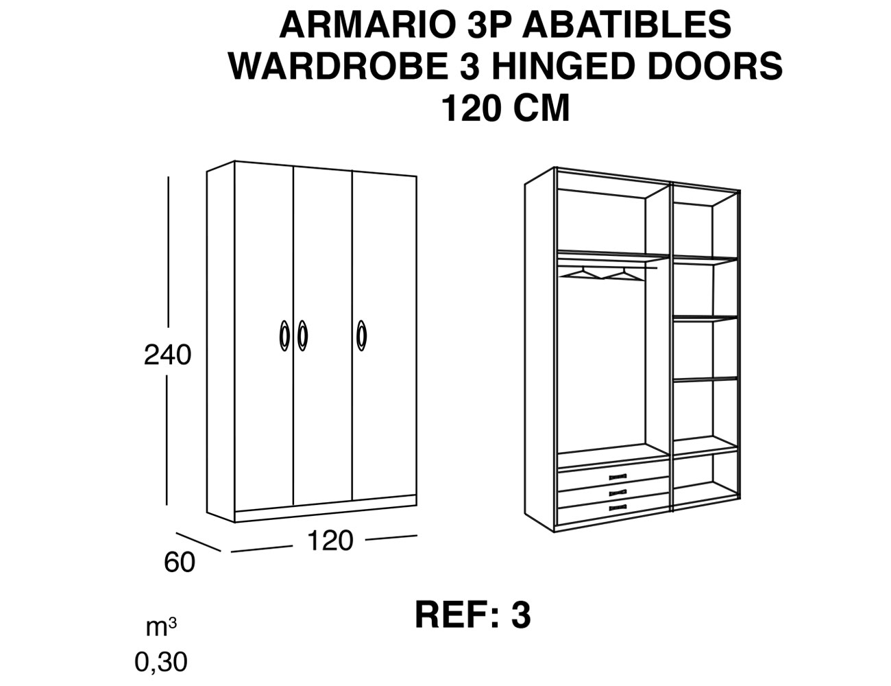 Armario 3p abatibles 120