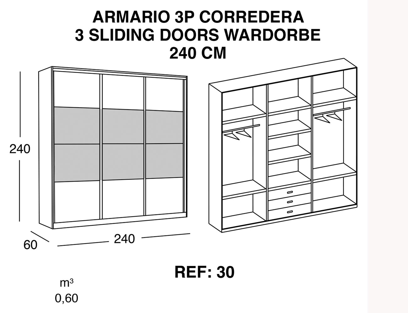 Armario 3p corredera 240