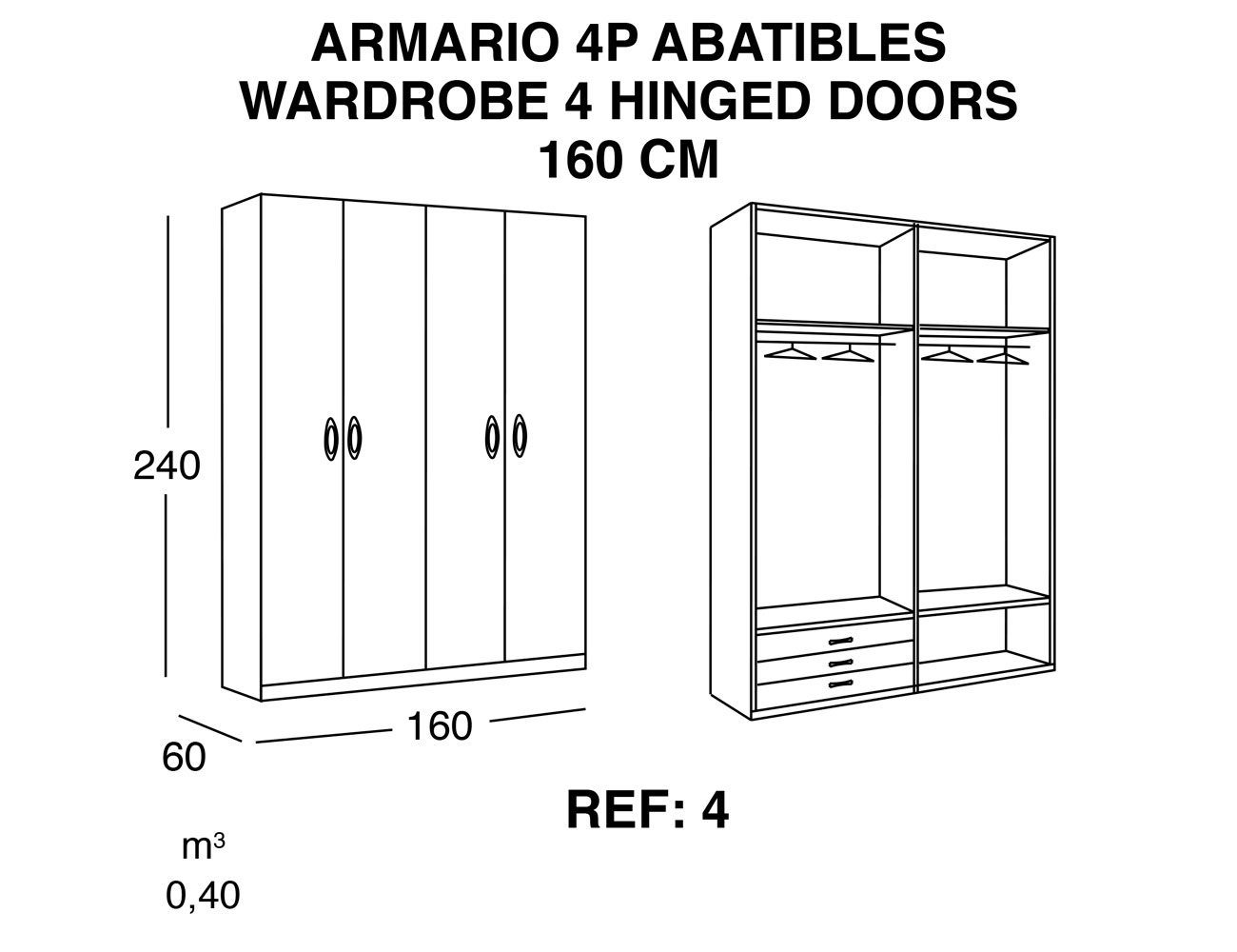 Armario 4p abatibles 160