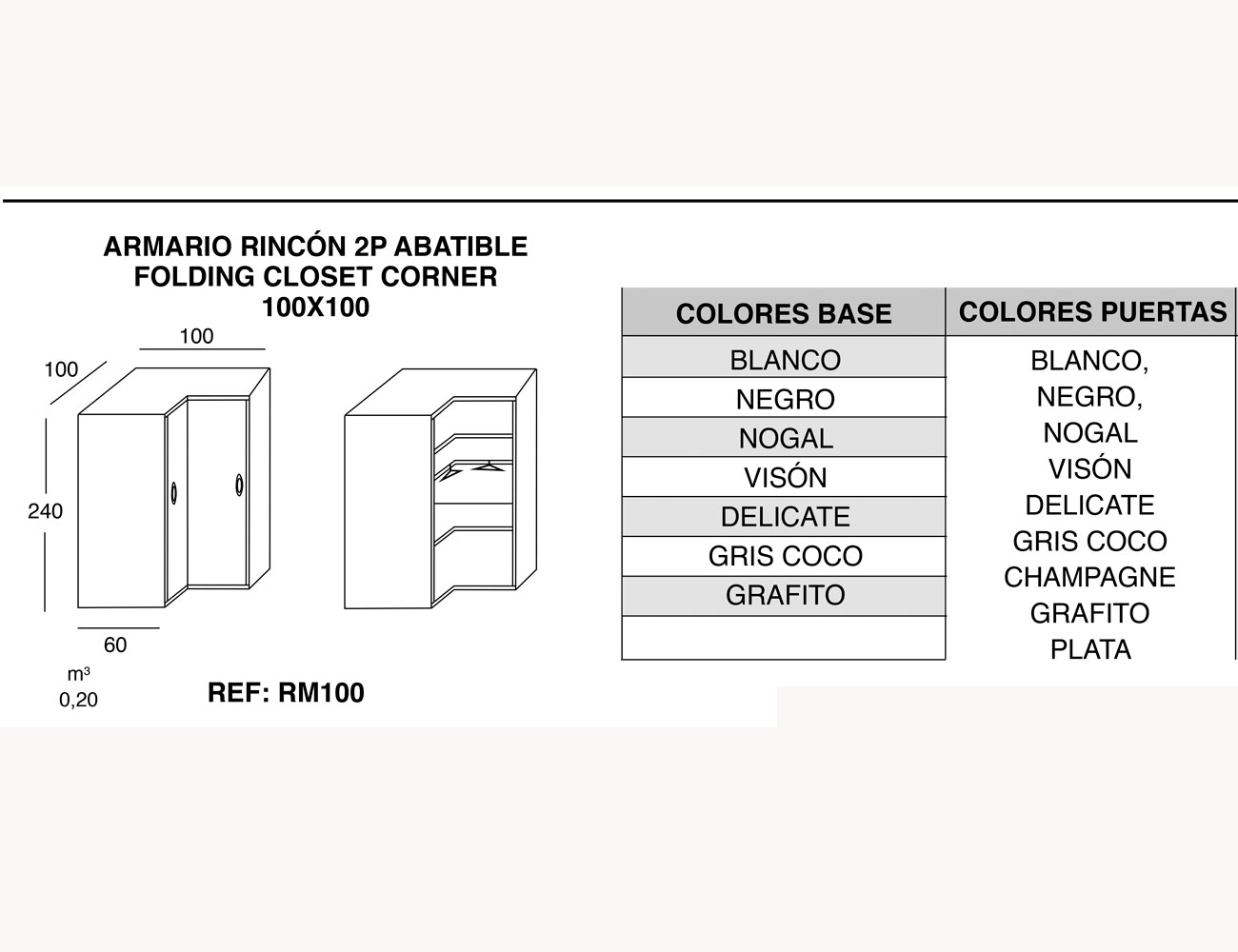 Armario rincon 2p abatible 100 100