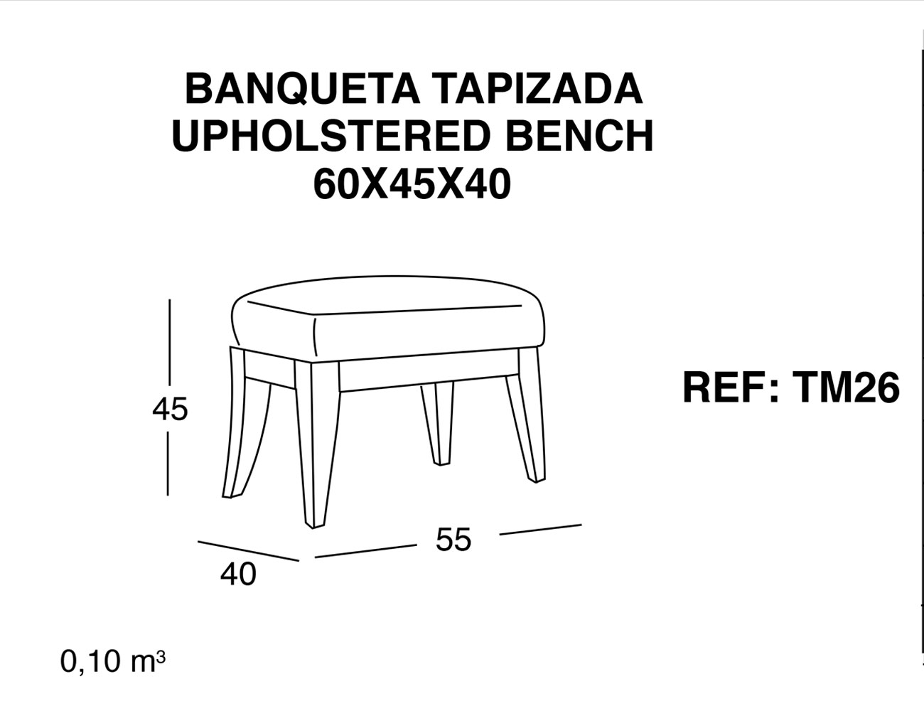 Banqueta tapizada 60 45 40