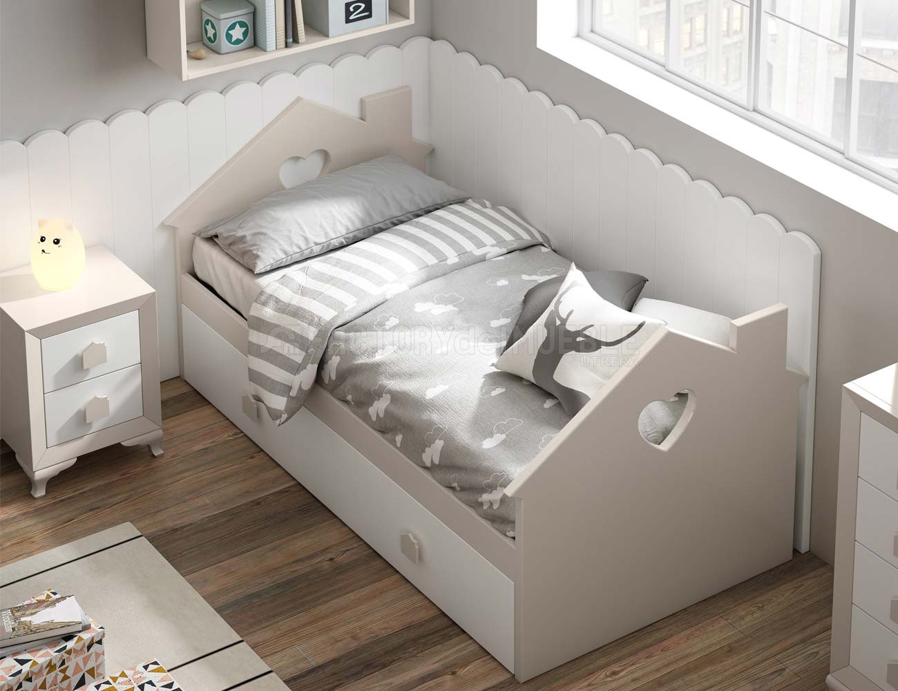 Cama con cajones Casita Blanca. Tejado (Cama: 90x190) : : Hogar y  cocina