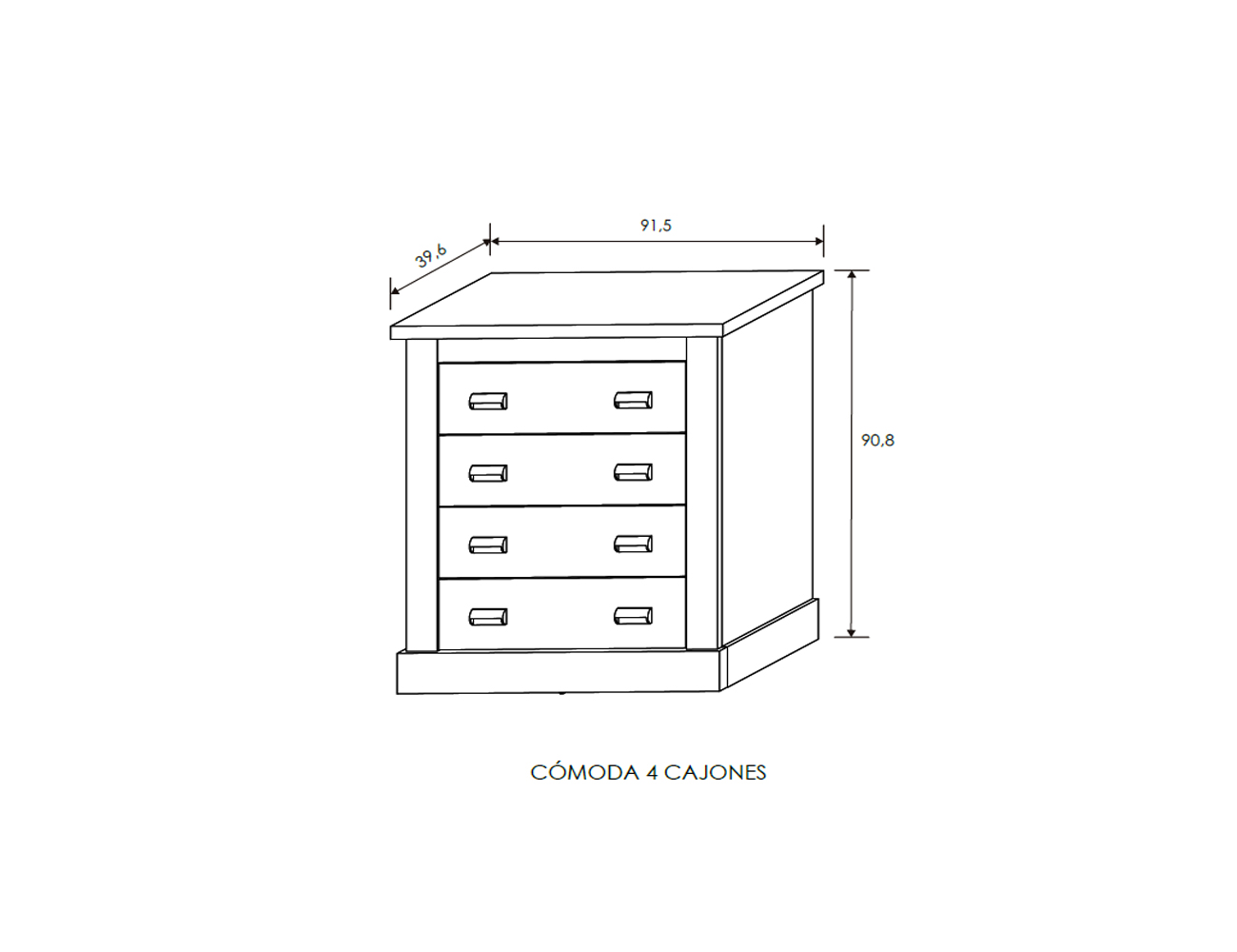 Comoda 4 cajones andersen pino y roble