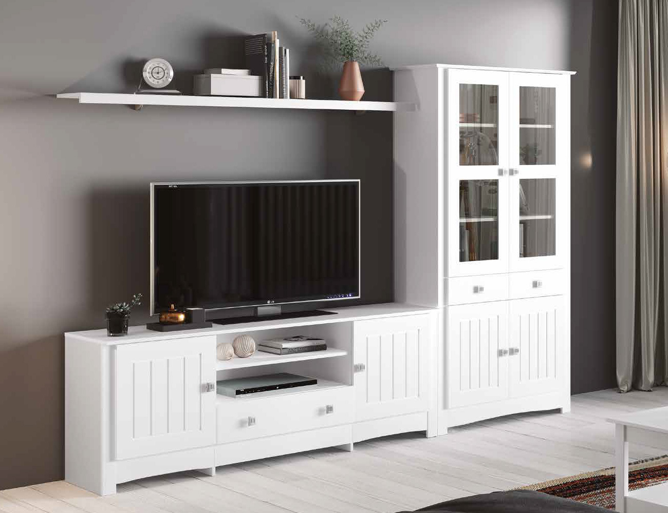 Mueble tv blanco y cera blanca con 4 puertas