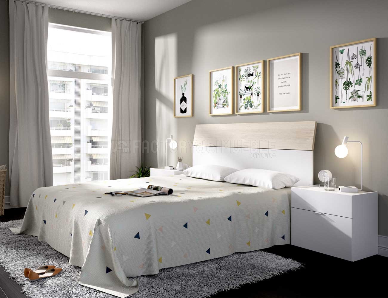 Dormitorio de matrimonio moderno Blanco con Natural