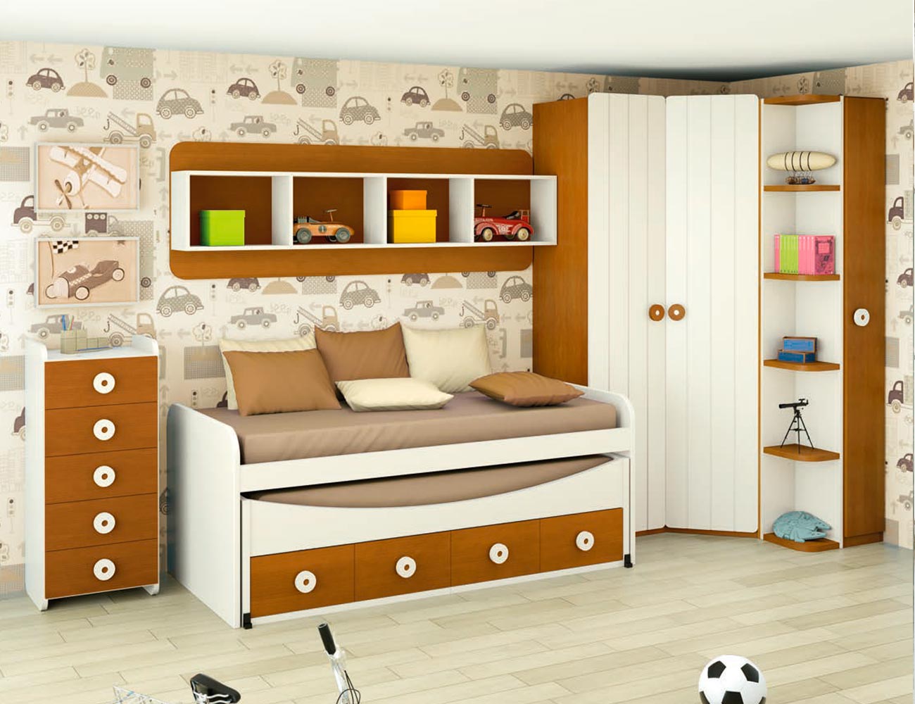 Dormitorio juvenil madera cama nido armario 131