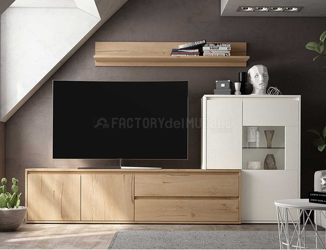 Mueble de salón moderno con bajo tv y módulo terminal (35043