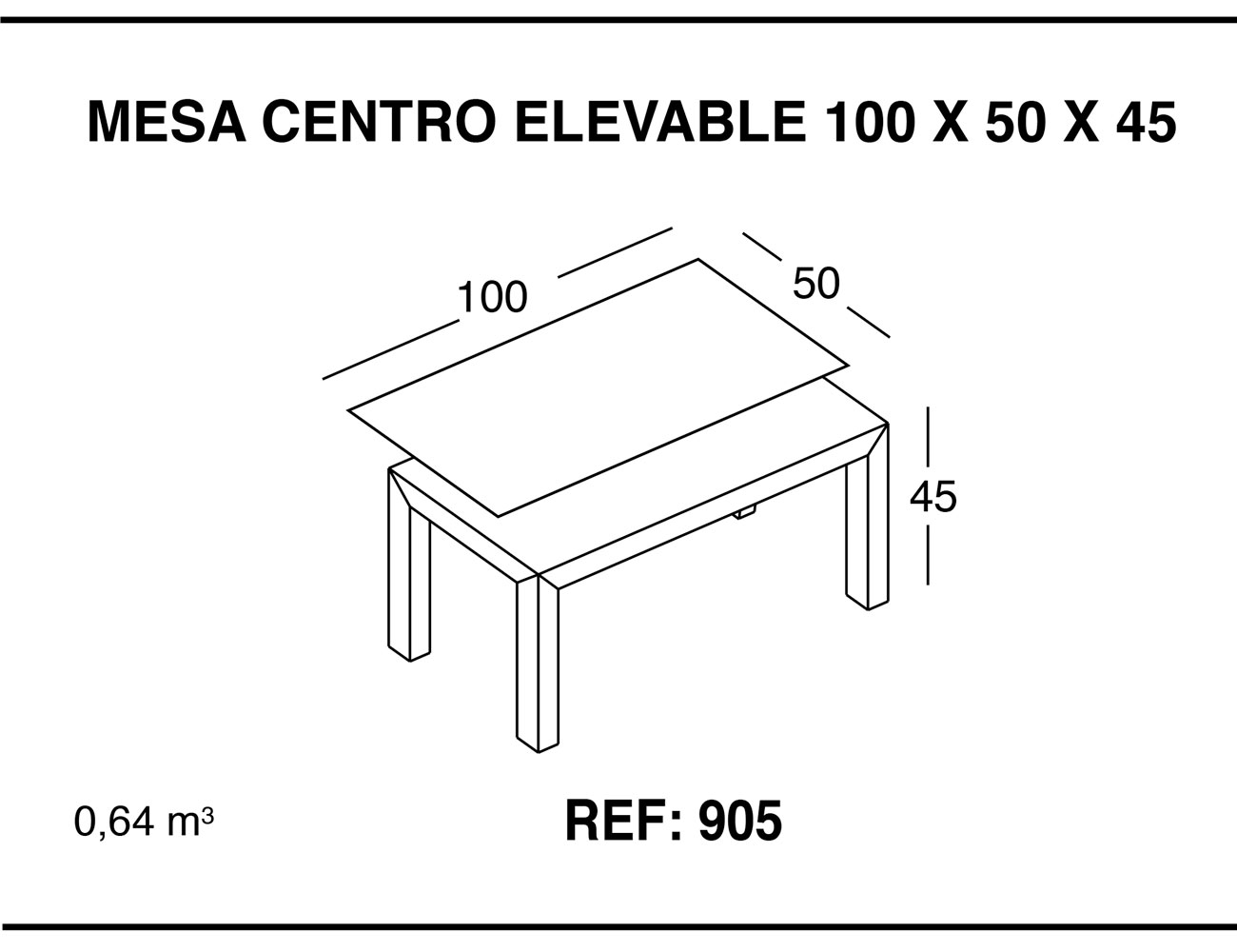 Mesa centro elevable 100 50 45