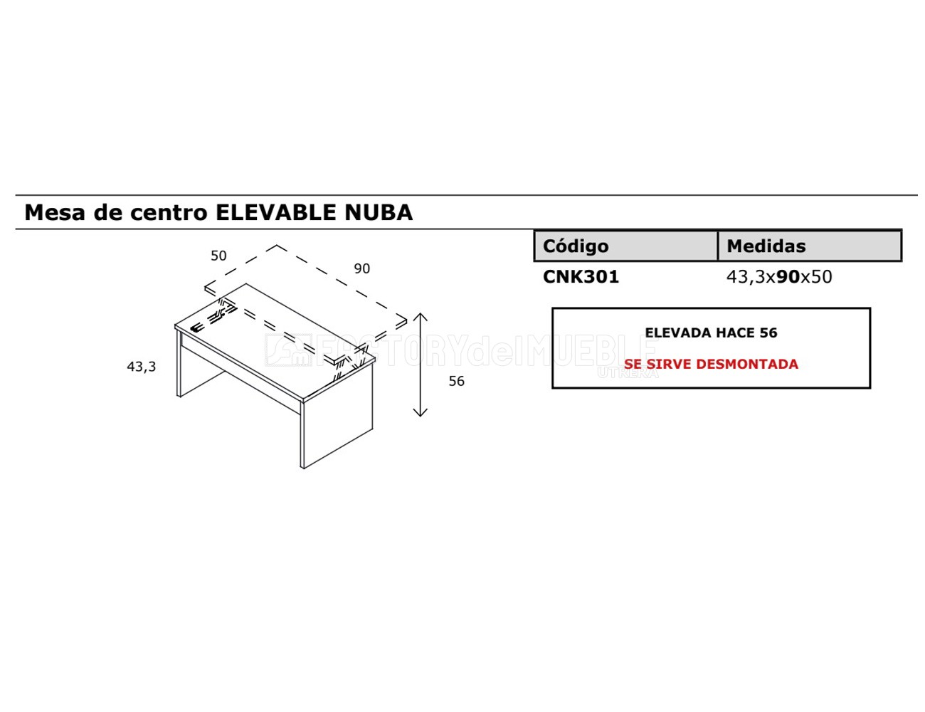 Mesa centro elevable nuba