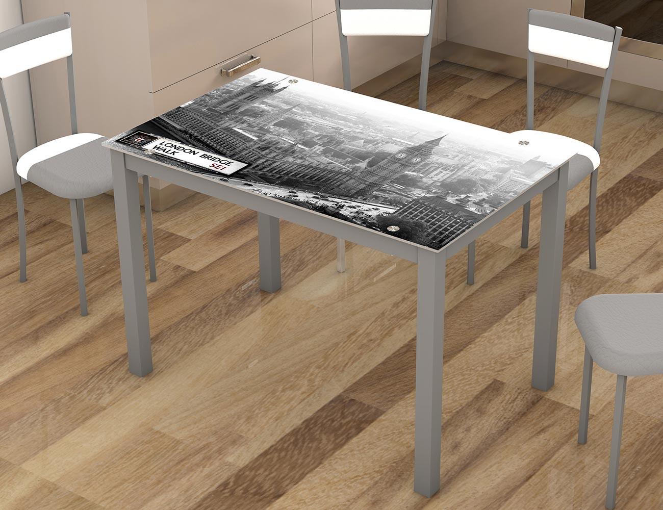 Mesa de cocina con cristal templando London (21476) | Factory del ... Mesa de cocina con cristal templando London (21476) | Factory del ...