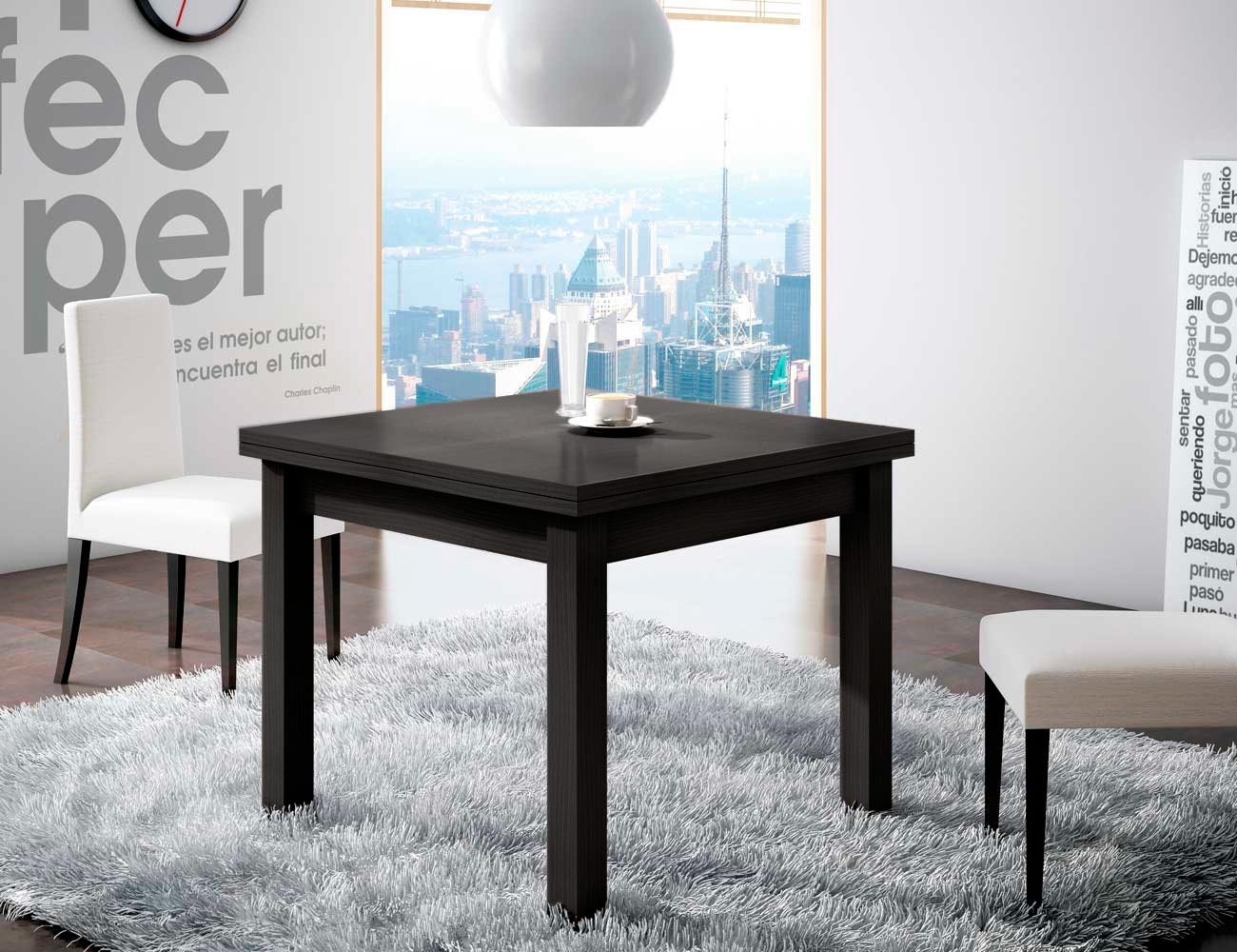 Mesa de comedor cuadrada con apertura de tapa libro color negro ... Mesa de comedor cuadrada con apertura de tapa libro color negro ...