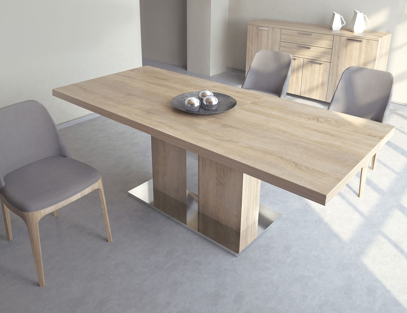 Mesa de comedor de diseño moderno extensible en roble aserrado ... Mesa de comedor de diseño moderno extensible en roble aserrado ...